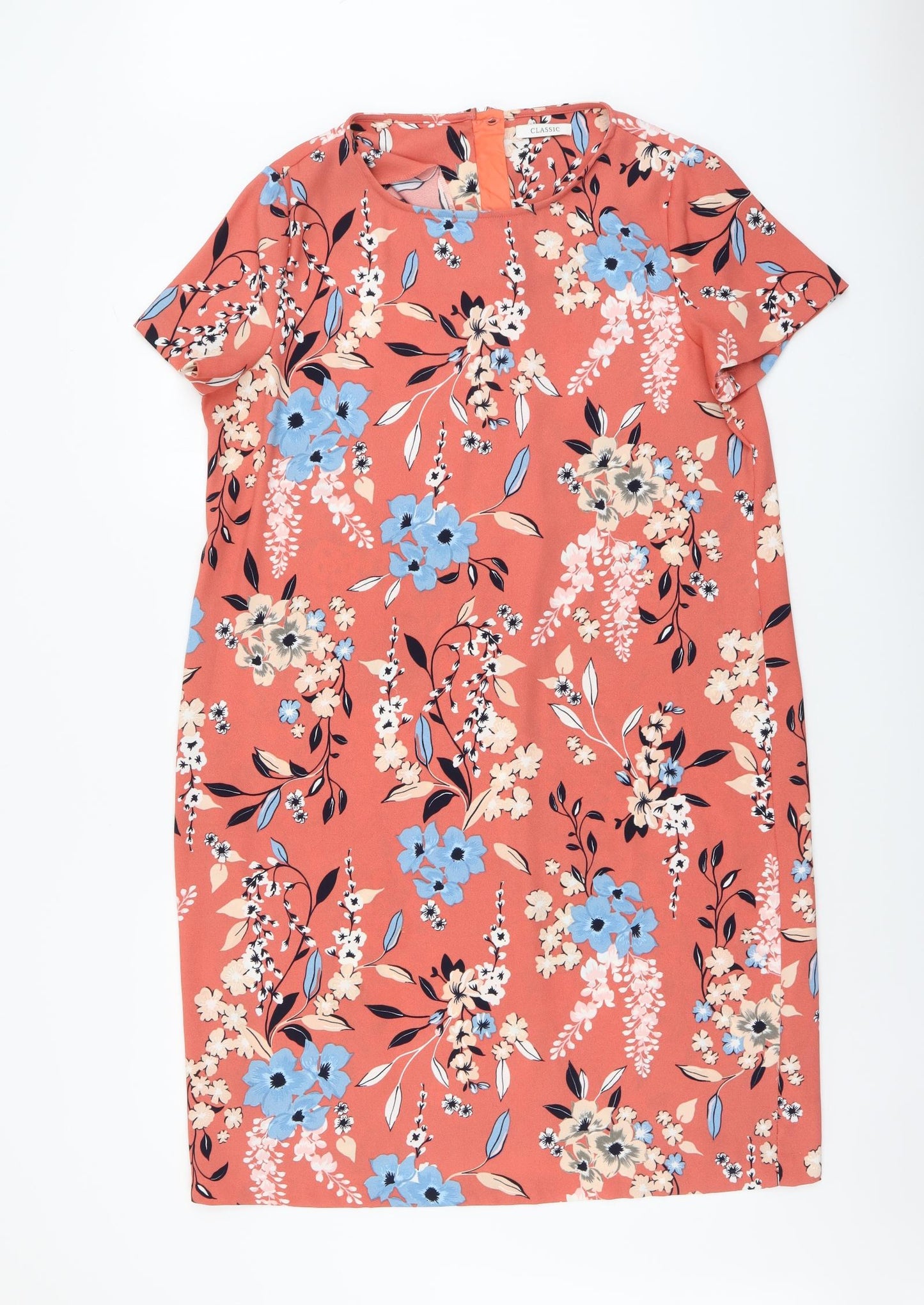 Marks and Spencer Womens Orange Floral Polyester A-Line Size 16 Round Neck Zip