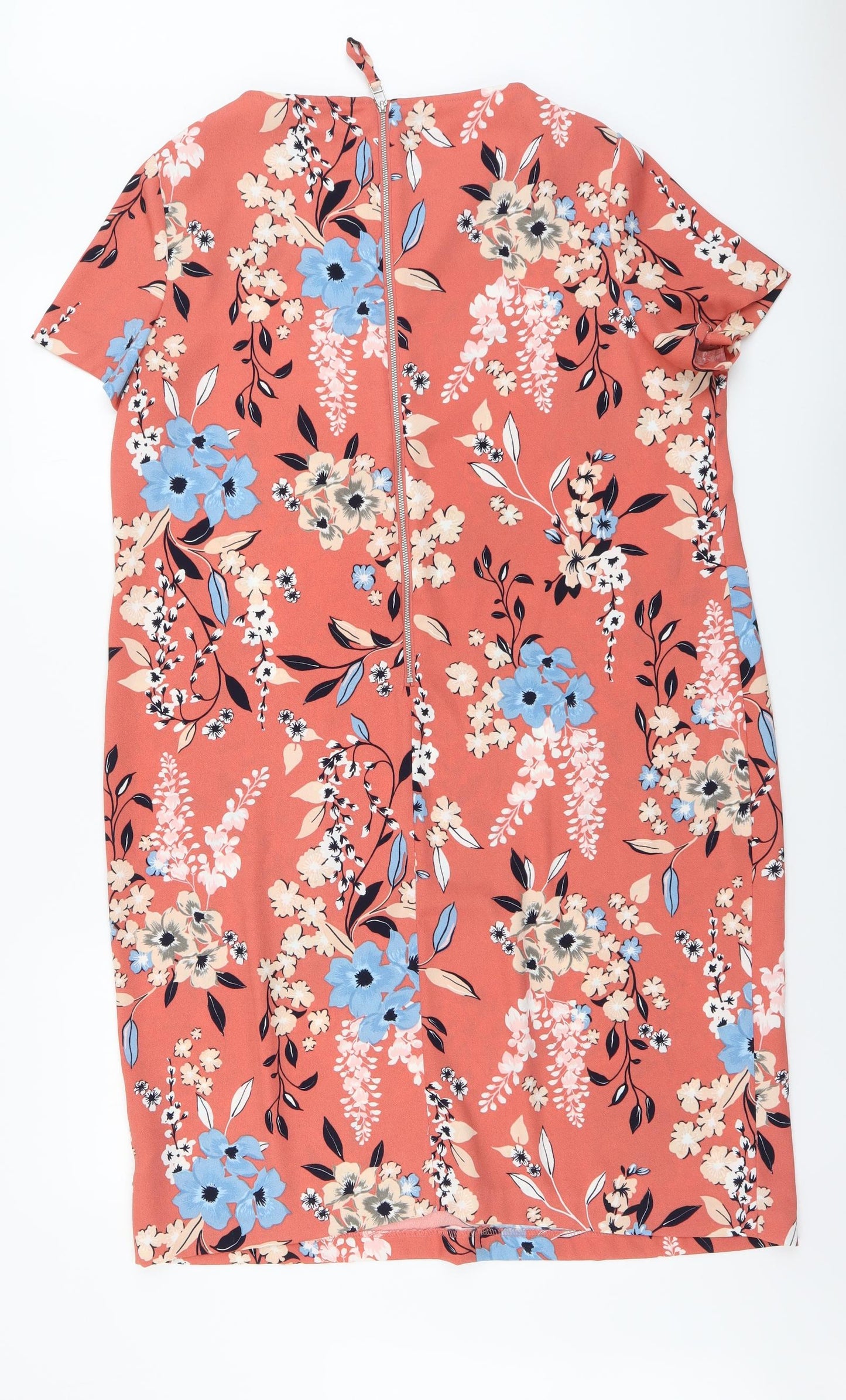 Marks and Spencer Womens Orange Floral Polyester A-Line Size 16 Round Neck Zip