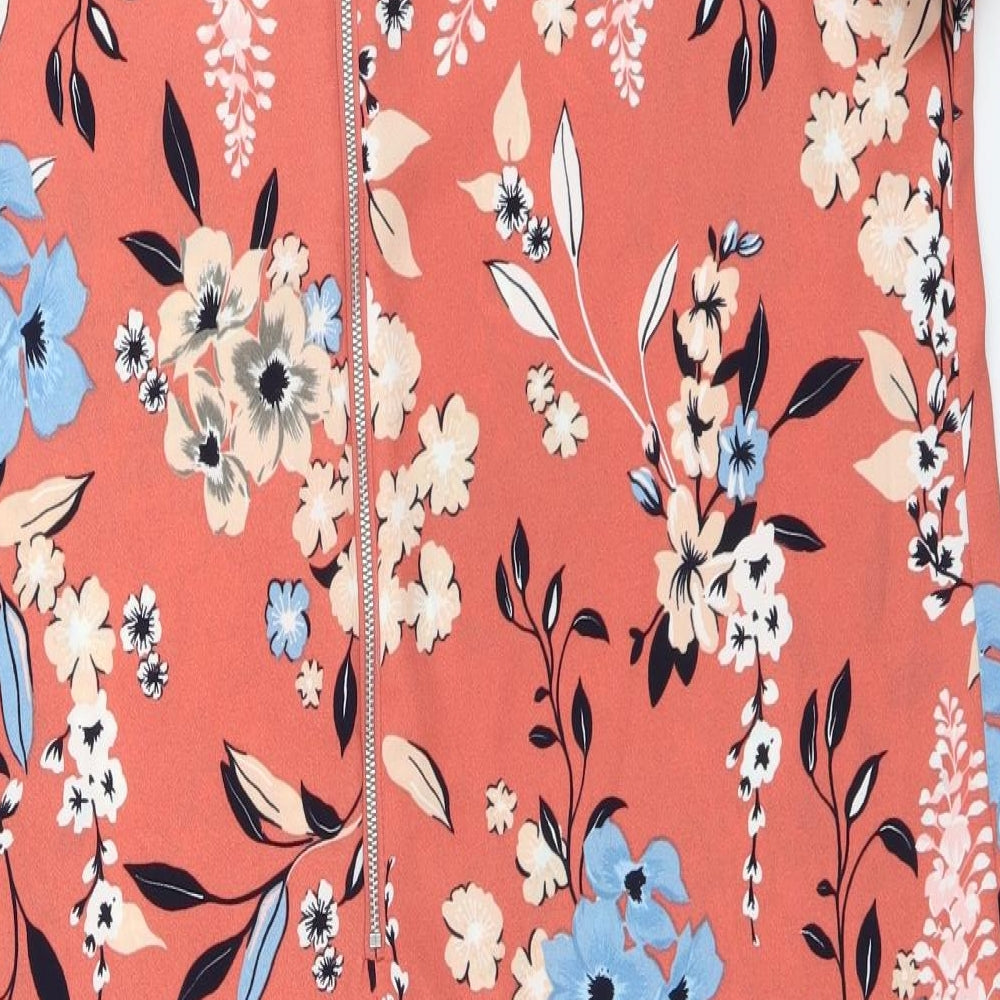 Marks and Spencer Womens Orange Floral Polyester A-Line Size 16 Round Neck Zip