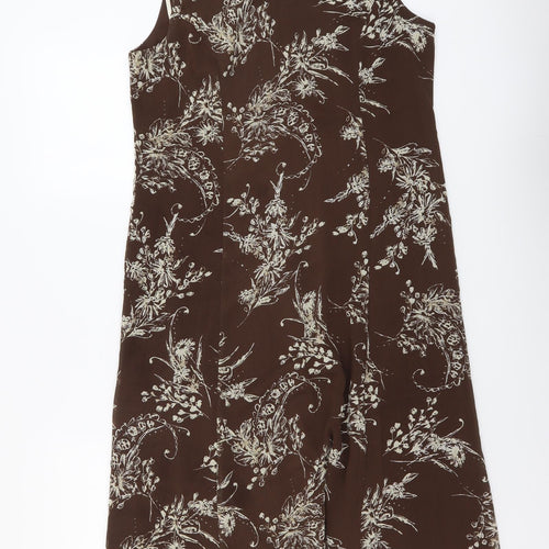 Studio Womens Brown Floral Polyester Trapeze & Swing Size 12 Round Neck Zip