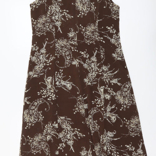 Studio Womens Brown Floral Polyester Trapeze & Swing Size 12 Round Neck Zip