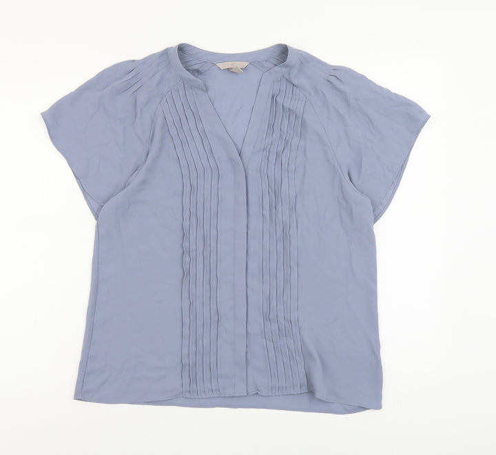 H&M Womens Blue Polyester Basic Blouse Size M V-Neck