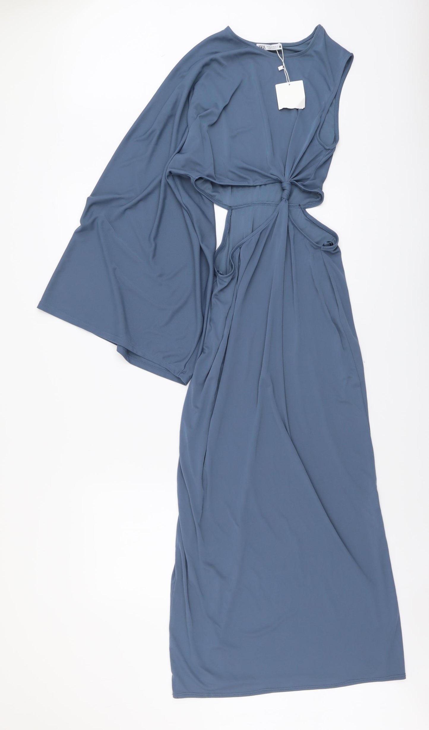Zara Womens Blue Polyester Maxi Size M One Shoulder Pullover