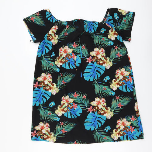 SheIn Womens Multicoloured Floral Polyester Basic Blouse Size L Boat Neck - Tropical Print