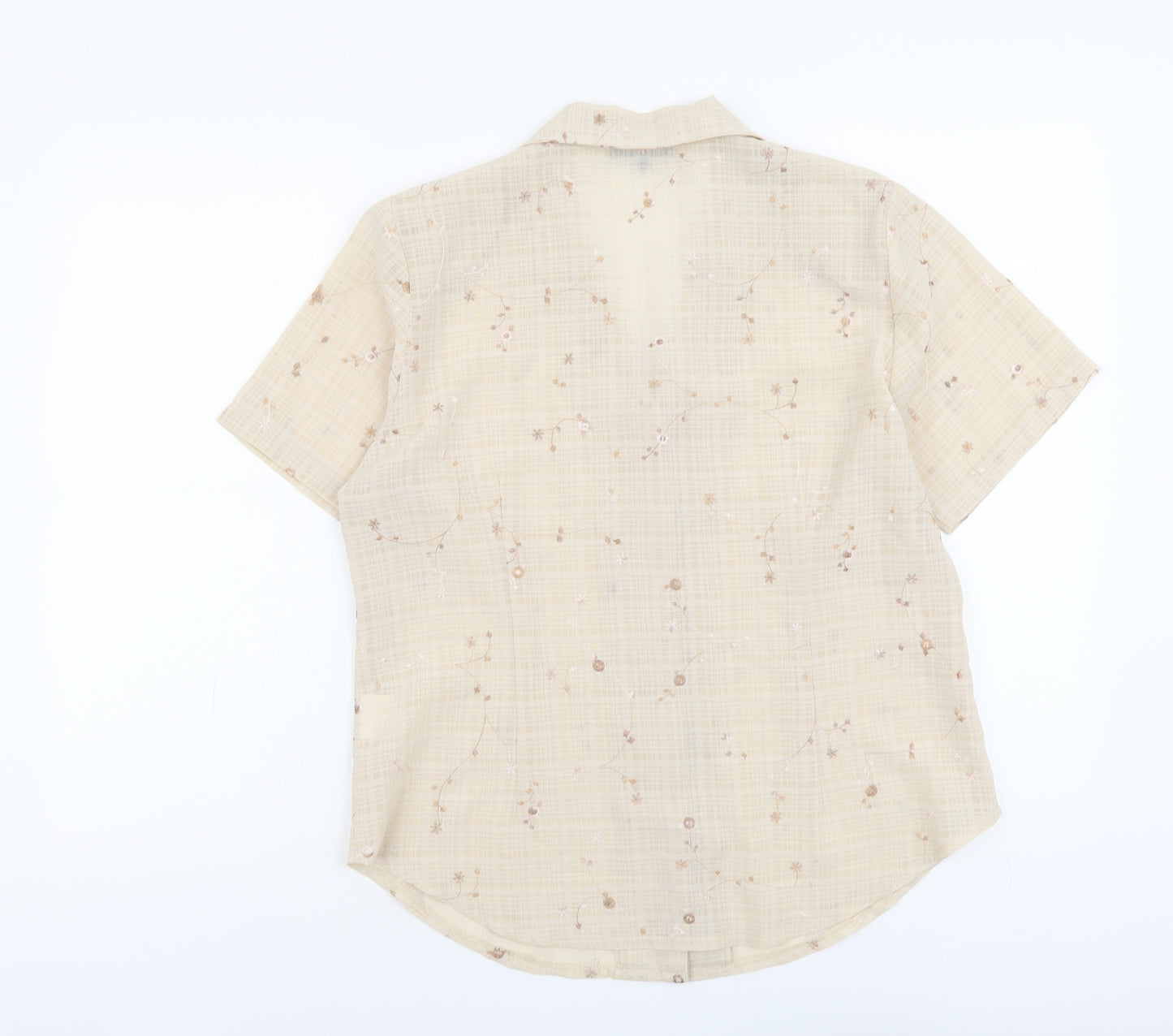 Sarah Hamilton Womens Beige Floral Polyester Basic Button-Up Size 14 Collared