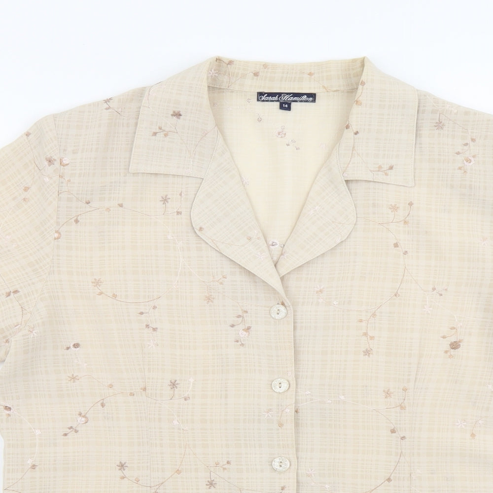 Sarah Hamilton Womens Beige Floral Polyester Basic Button-Up Size 14 Collared