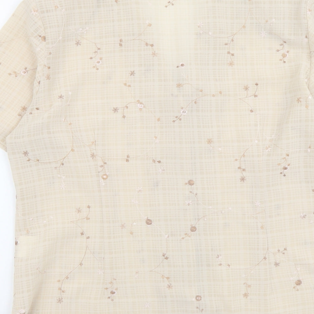 Sarah Hamilton Womens Beige Floral Polyester Basic Button-Up Size 14 Collared
