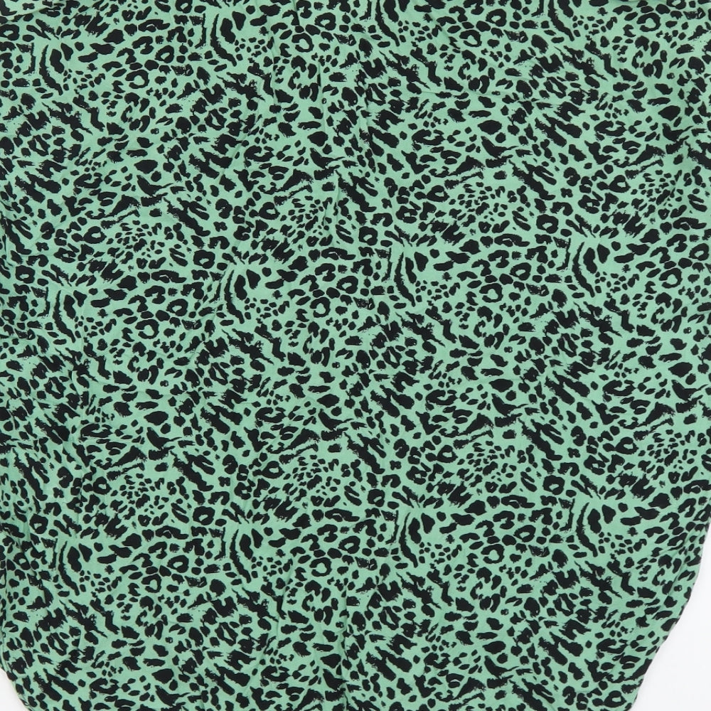 Papaya Womens Green Animal Print Viscose Basic Button-Up Size 12 Collared - Leopard Pattern