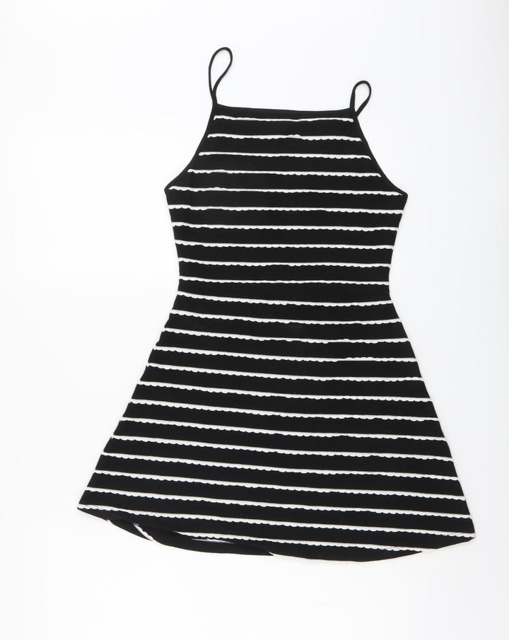 Topshop Womens Black Striped Polyester Fit & Flare Size 8 Square Neck Pullover