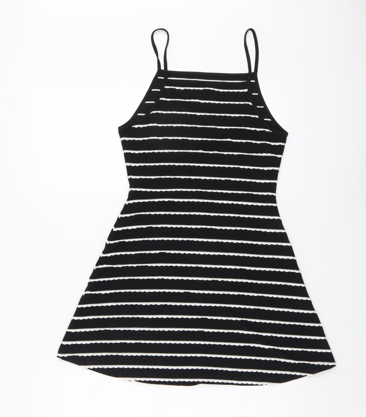 Topshop Womens Black Striped Polyester Fit & Flare Size 8 Square Neck Pullover