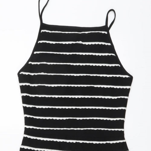 Topshop Womens Black Striped Polyester Fit & Flare Size 8 Square Neck Pullover