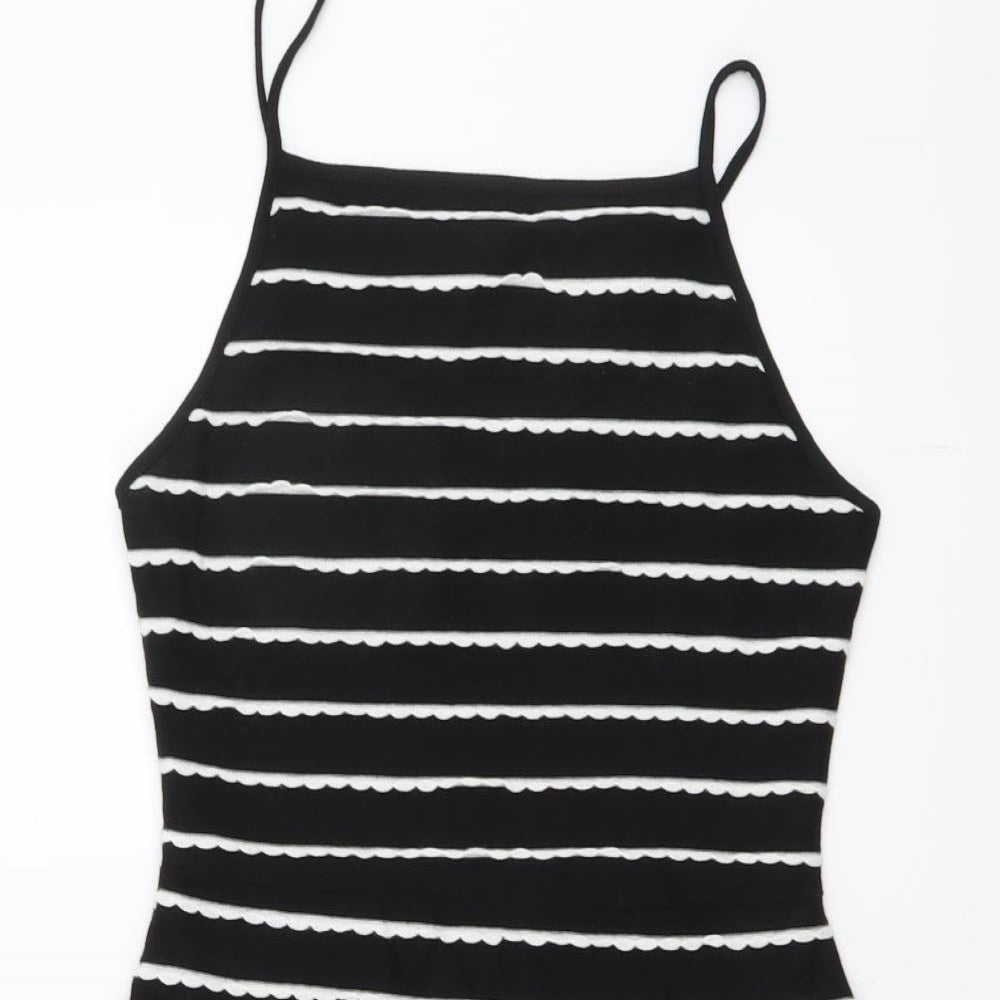 Topshop Womens Black Striped Polyester Fit & Flare Size 8 Square Neck Pullover