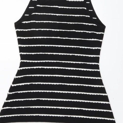 Topshop Womens Black Striped Polyester Fit & Flare Size 8 Square Neck Pullover