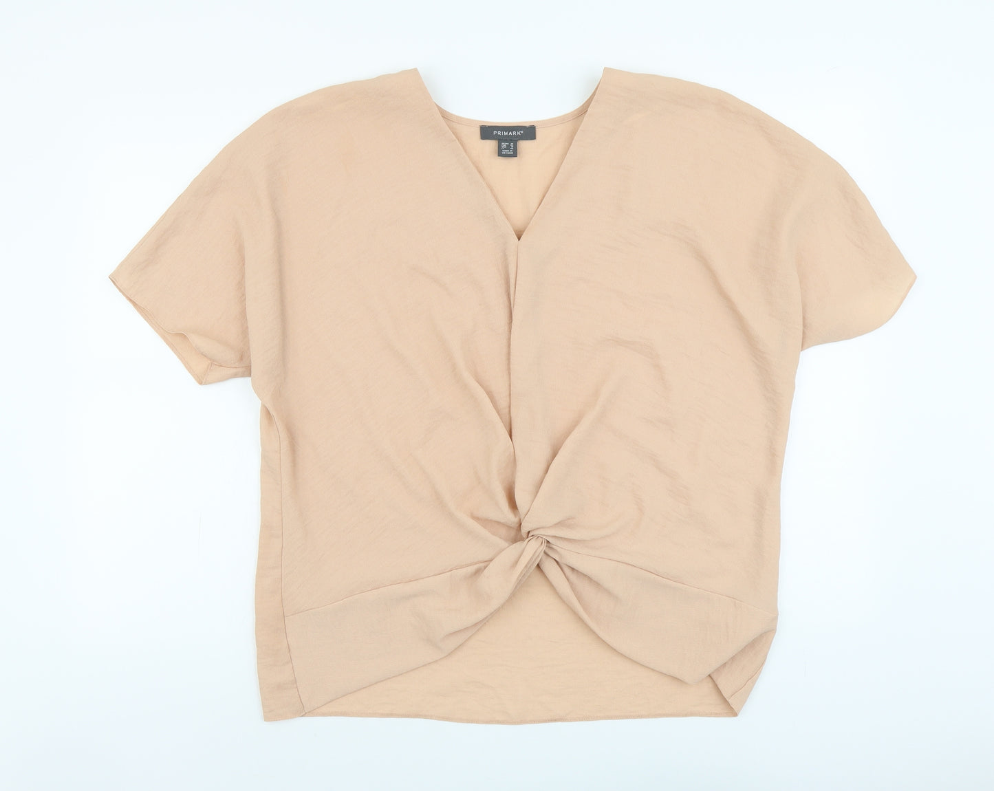 Primark Womens Pink Polyester Basic Blouse Size 14 V-Neck - Knot Front