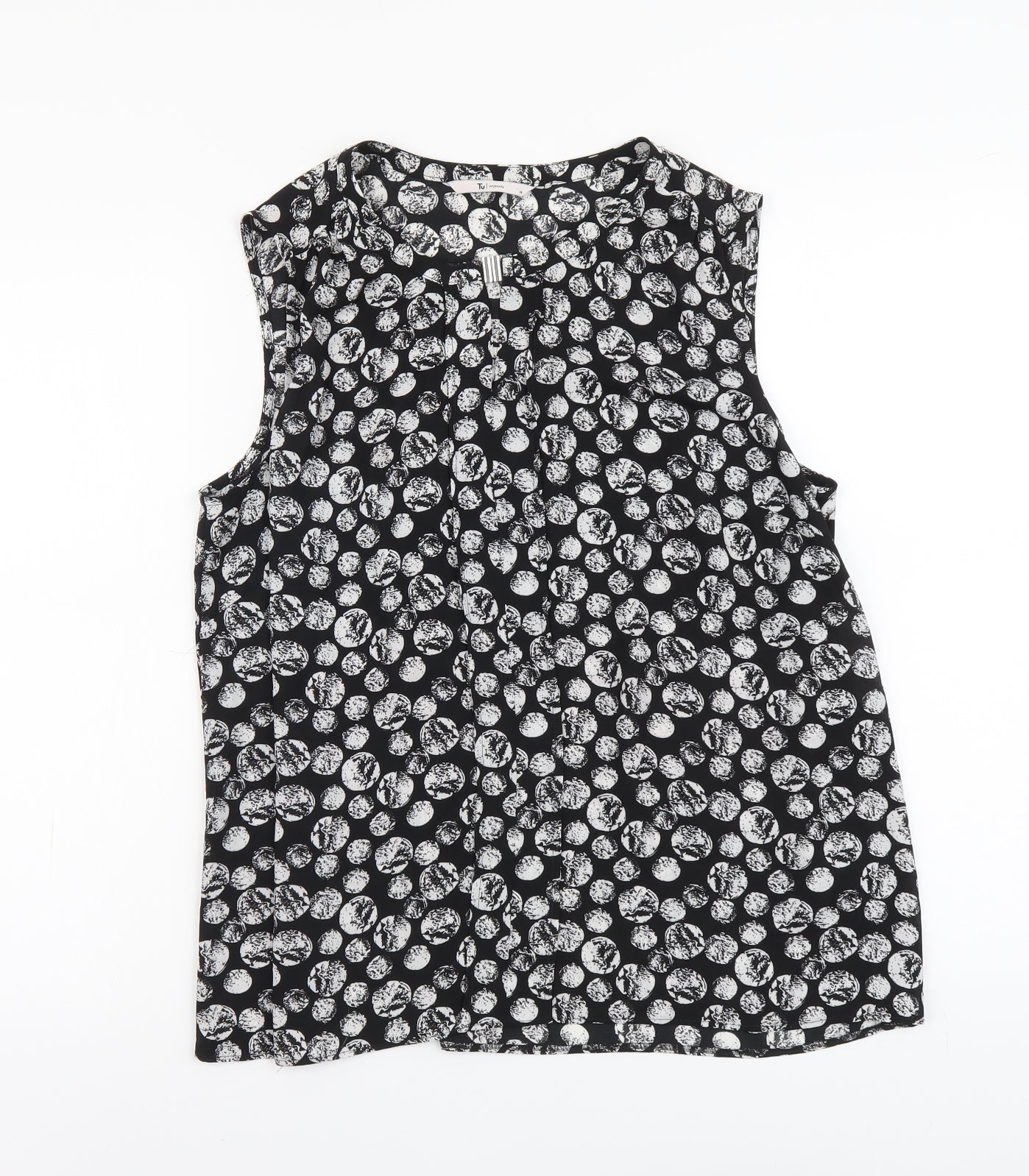 TU Womens Black Geometric Polyester Basic Tank Size 14 Round Neck