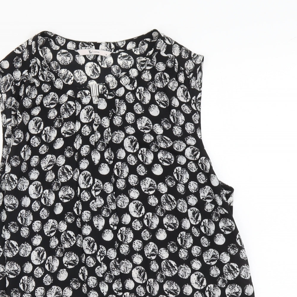 TU Womens Black Geometric Polyester Basic Tank Size 14 Round Neck