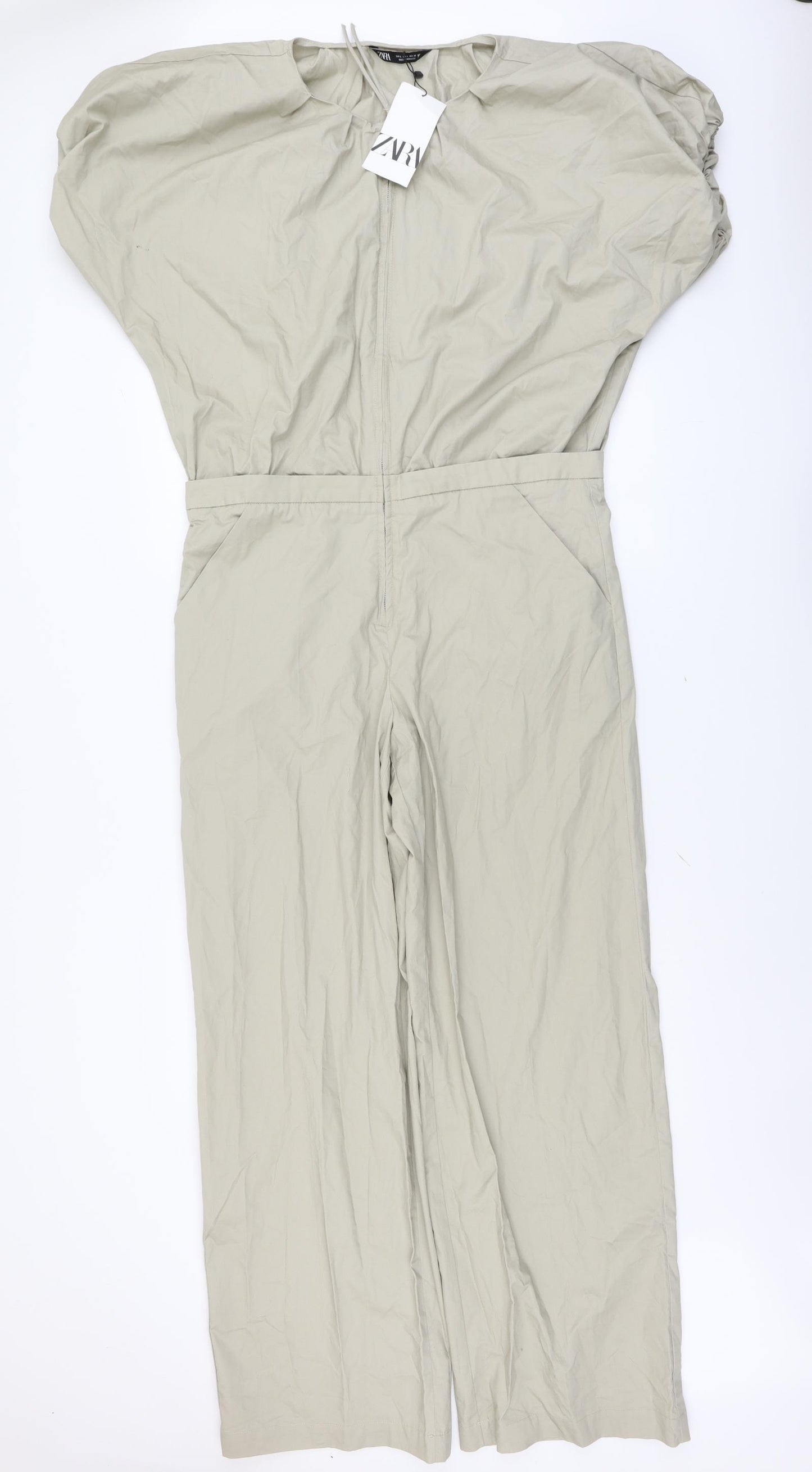 Zara Womens Beige Cotton Jumpsuit One-Piece Size L Zip