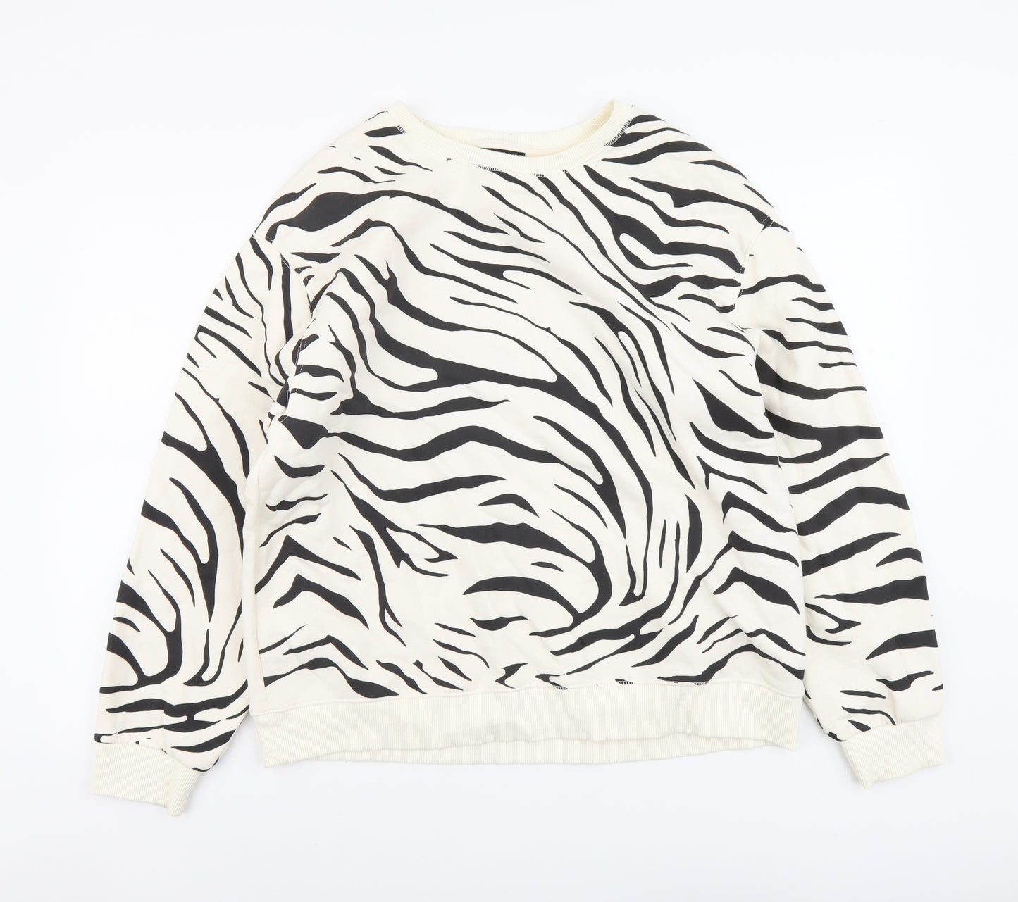 Zara Womens Beige Animal Print Cotton Pullover Sweatshirt Size L Pullover - Zebra Print