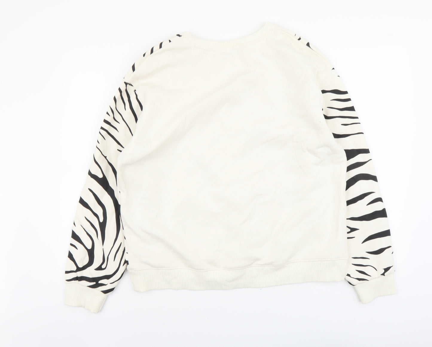 Zara Womens Beige Animal Print Cotton Pullover Sweatshirt Size L Pullover - Zebra Print