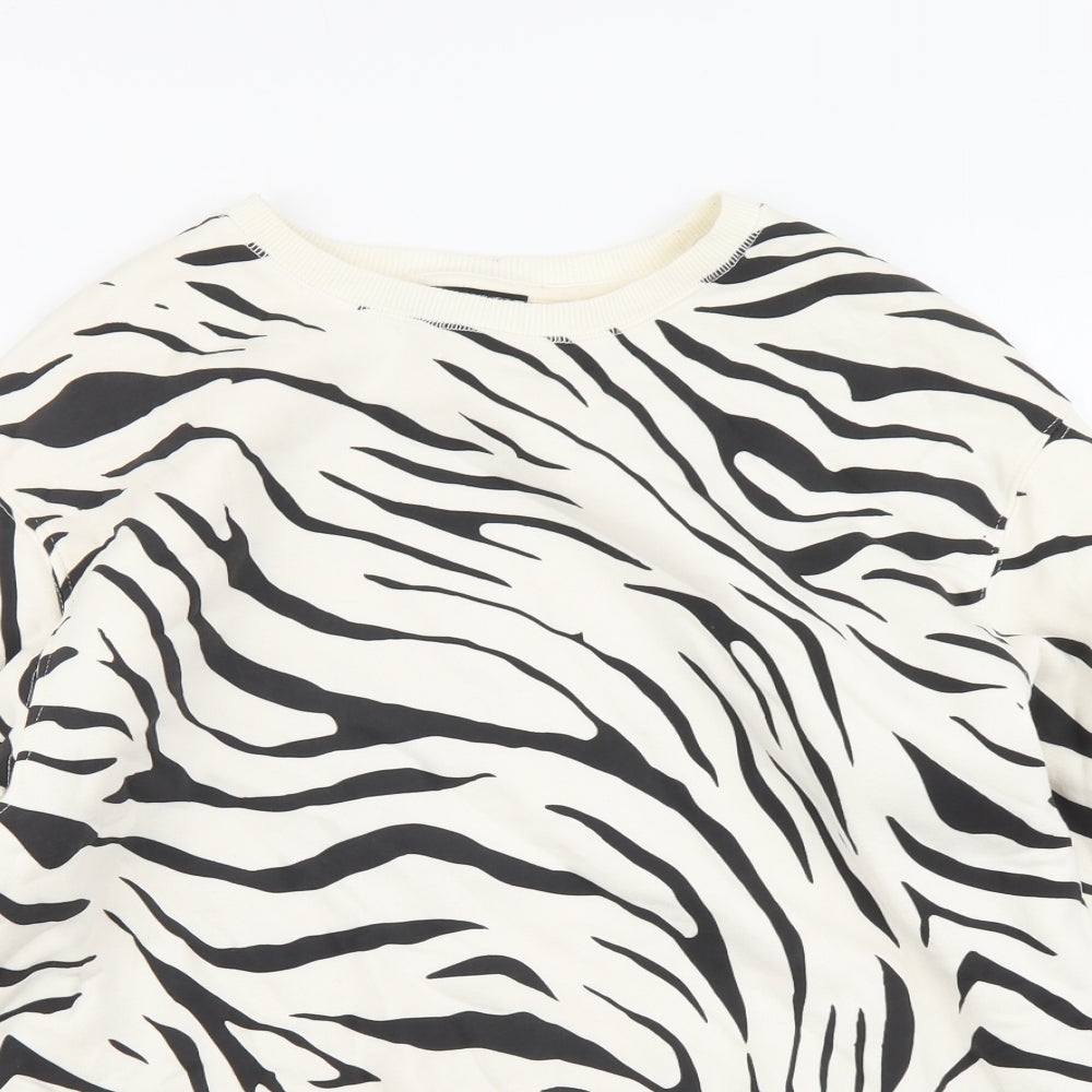 Zara Womens Beige Animal Print Cotton Pullover Sweatshirt Size L Pullover - Zebra Print