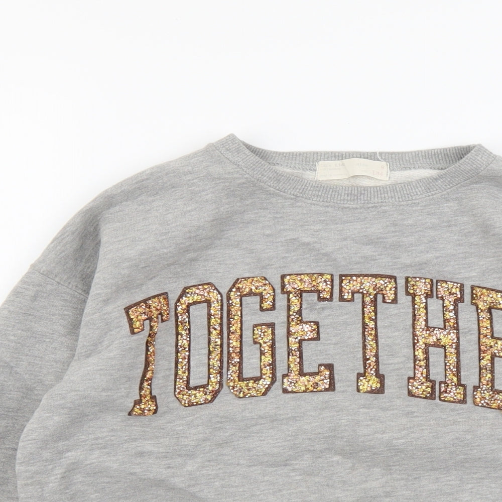 Zara Girls Grey Cotton Pullover Sweatshirt Size 9 Years Pullover - Together