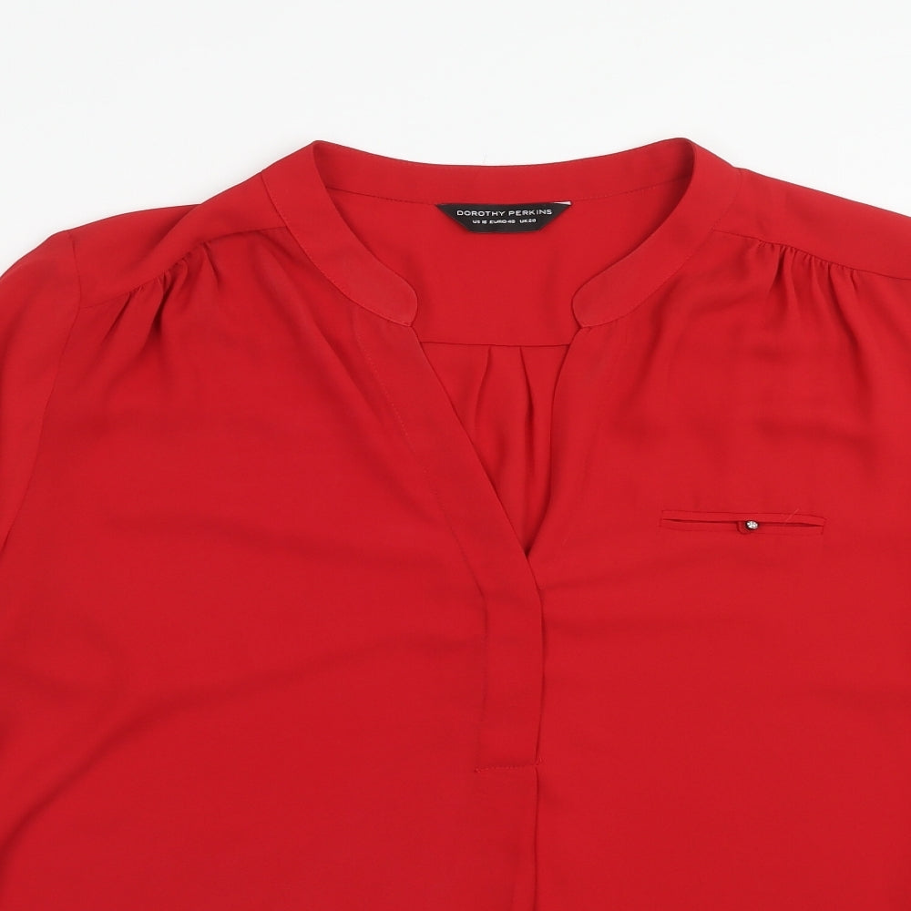 Dorothy Perkins Womens Red Polyester Basic Blouse Size 20 V-Neck
