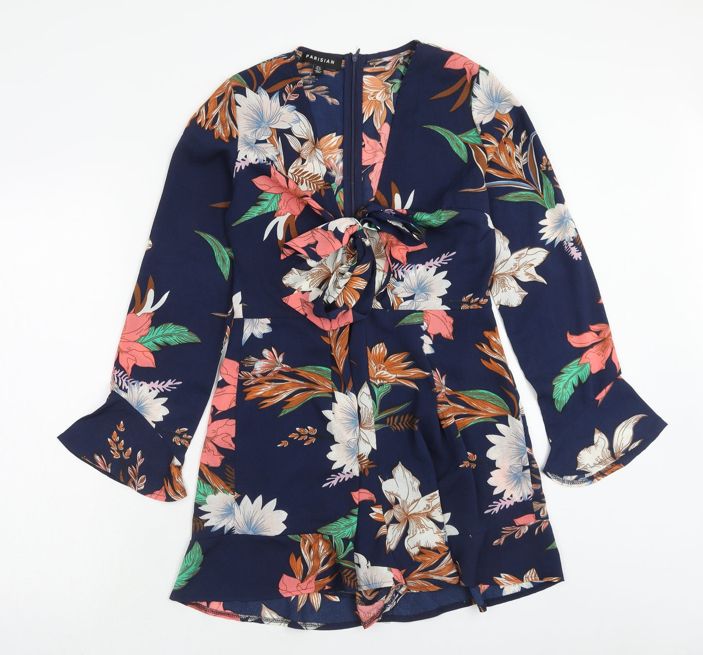 PARISIAN SIGNATURE Womens Blue Floral Polyester Playsuit One-Piece Size 12 Zip
