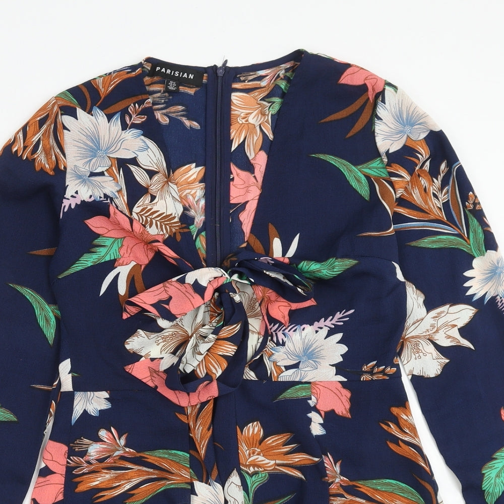 PARISIAN SIGNATURE Womens Blue Floral Polyester Playsuit One-Piece Size 12 Zip
