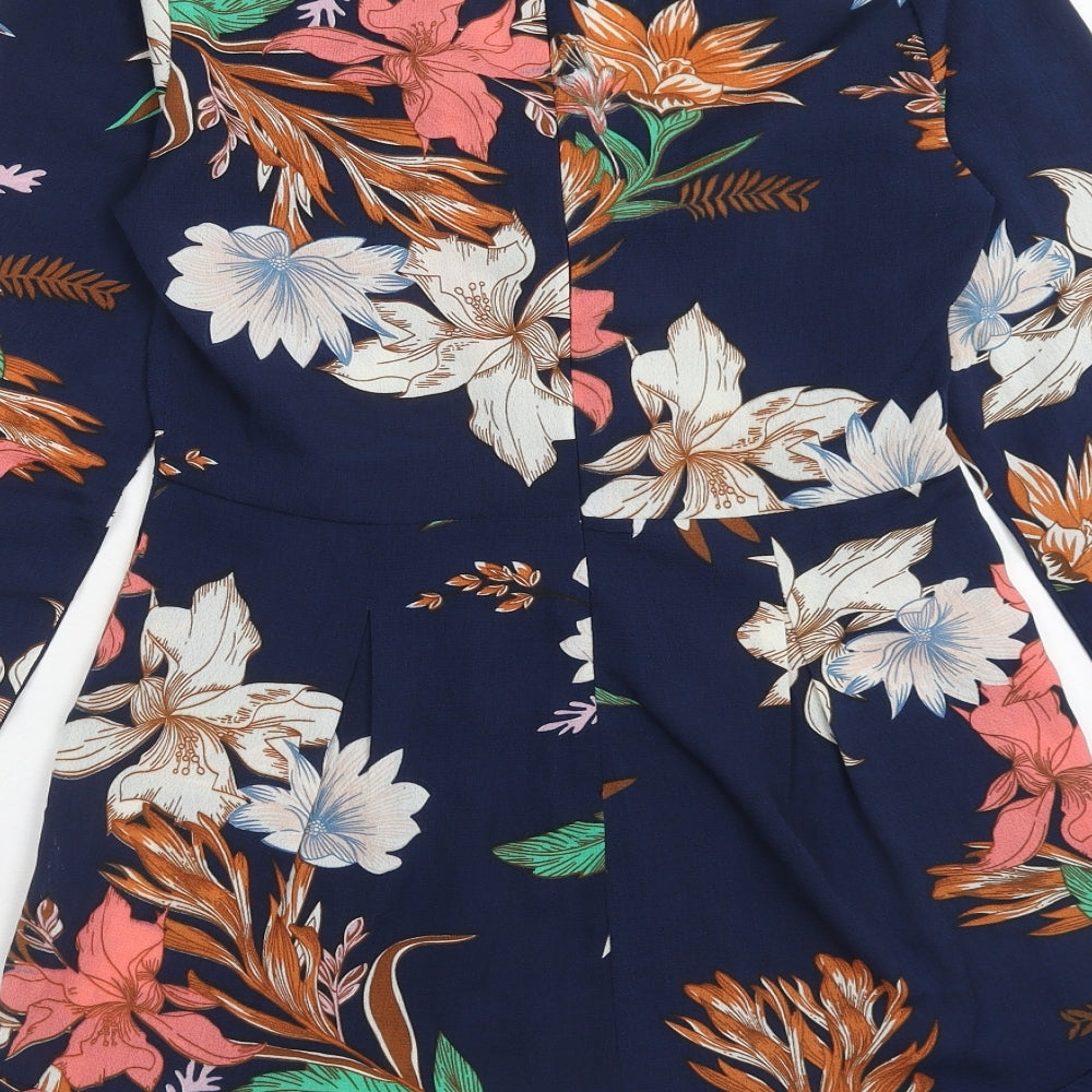 PARISIAN SIGNATURE Womens Blue Floral Polyester Playsuit One-Piece Size 12 Zip