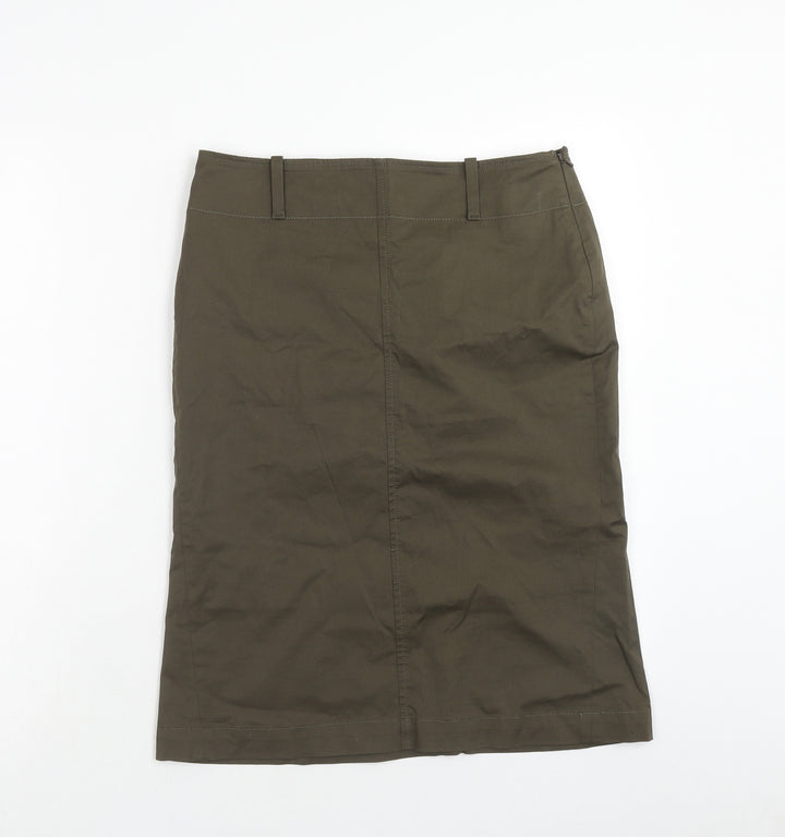 Uniqlo Womens Green Cotton Straight & Pencil Skirt Size 10 Zip