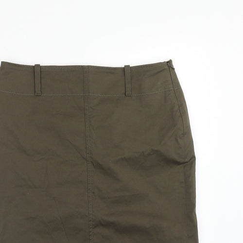 Uniqlo Womens Green Cotton Straight & Pencil Skirt Size 10 Zip