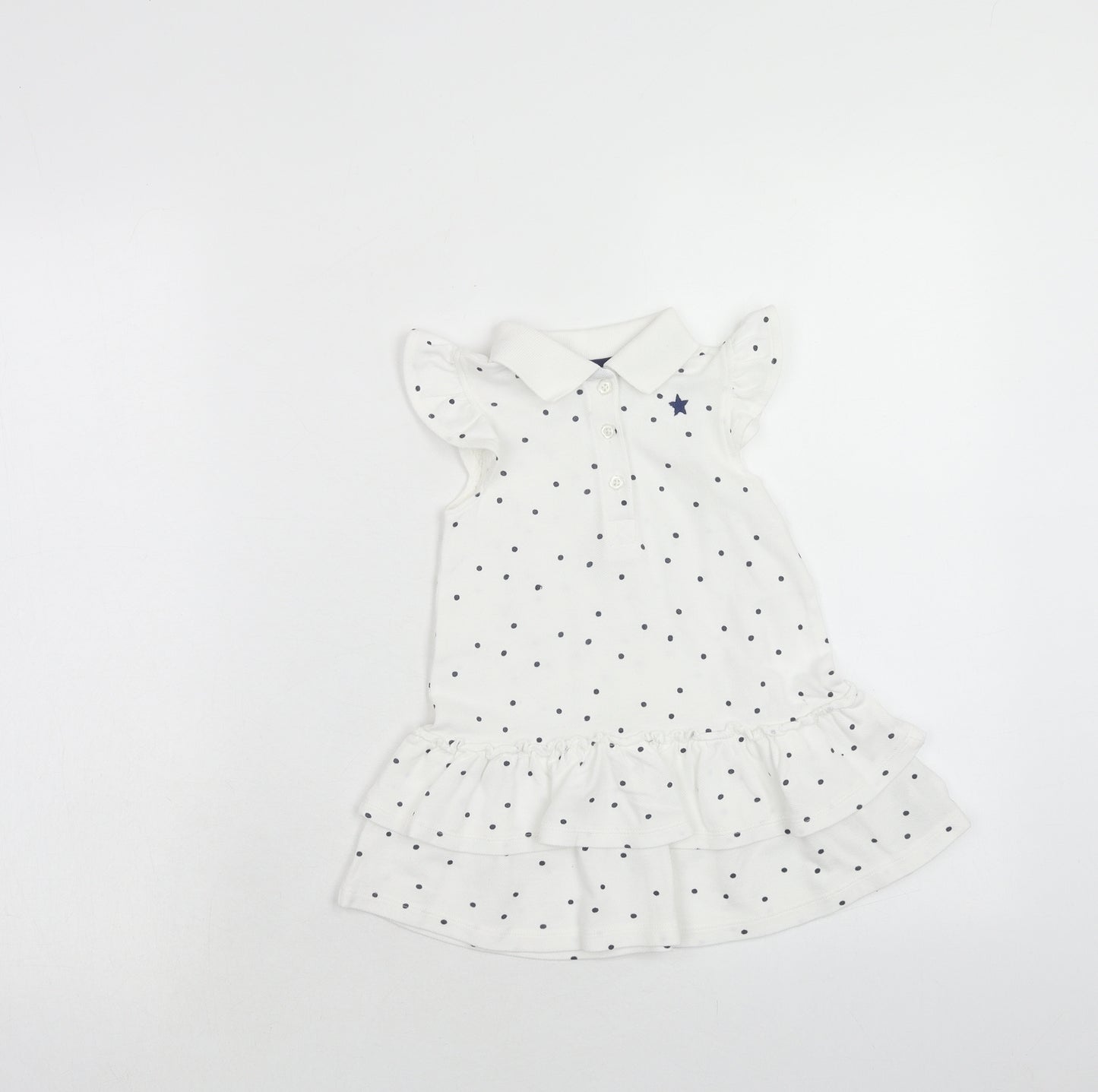 NEXT Girls White Polka Dot Cotton A-Line Size 12-18 Months Collared Button