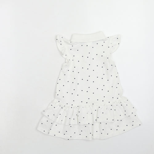 NEXT Girls White Polka Dot Cotton A-Line Size 12-18 Months Collared Button