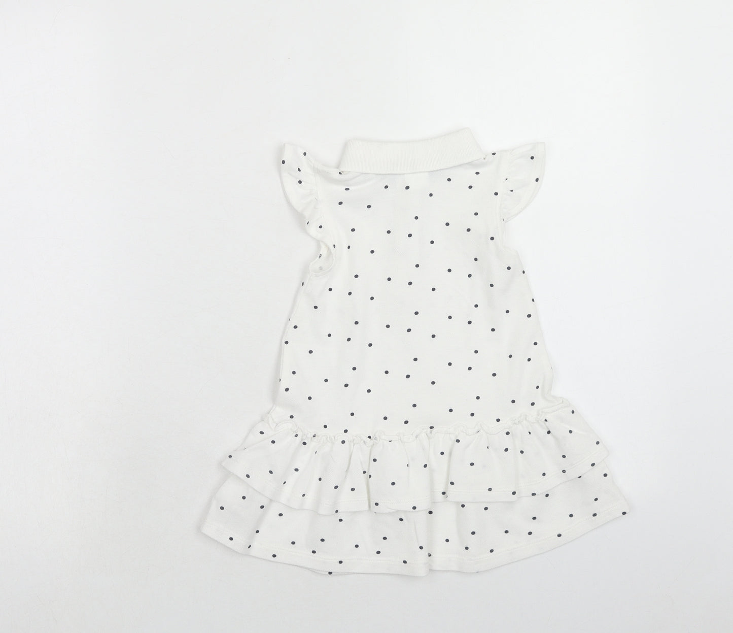 NEXT Girls White Polka Dot Cotton A-Line Size 12-18 Months Collared Button