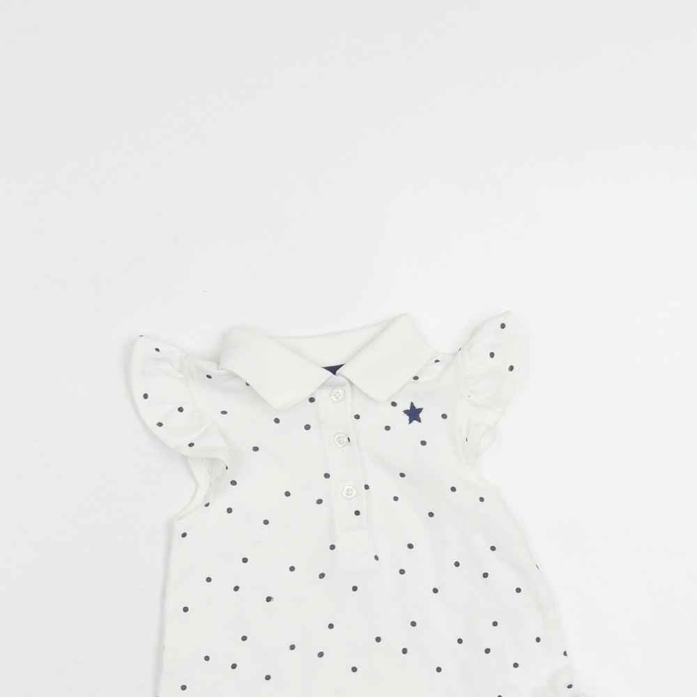 NEXT Girls White Polka Dot Cotton A-Line Size 12-18 Months Collared Button