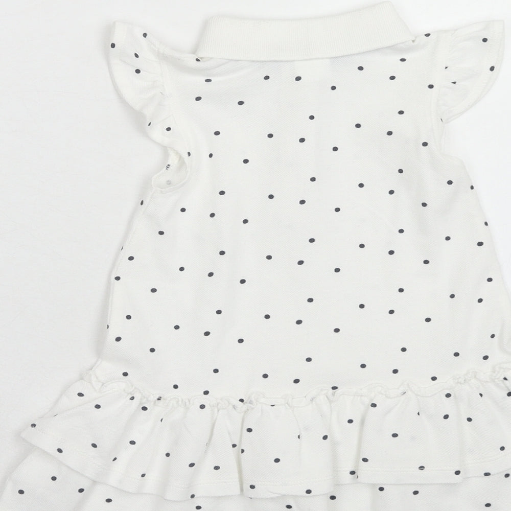 NEXT Girls White Polka Dot Cotton A-Line Size 12-18 Months Collared Button