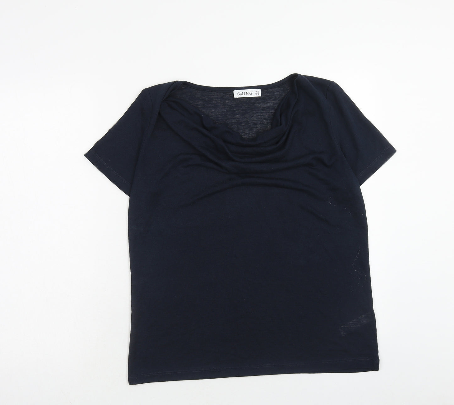 Gallery Womens Blue Viscose Basic T-Shirt Size 12 Cowl Neck