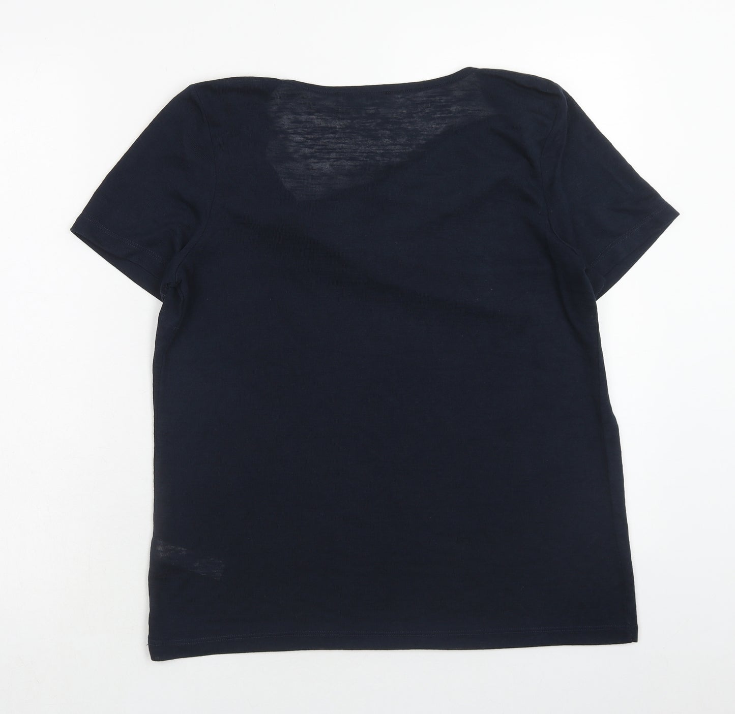 Gallery Womens Blue Viscose Basic T-Shirt Size 12 Cowl Neck