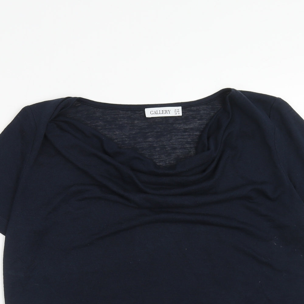 Gallery Womens Blue Viscose Basic T-Shirt Size 12 Cowl Neck