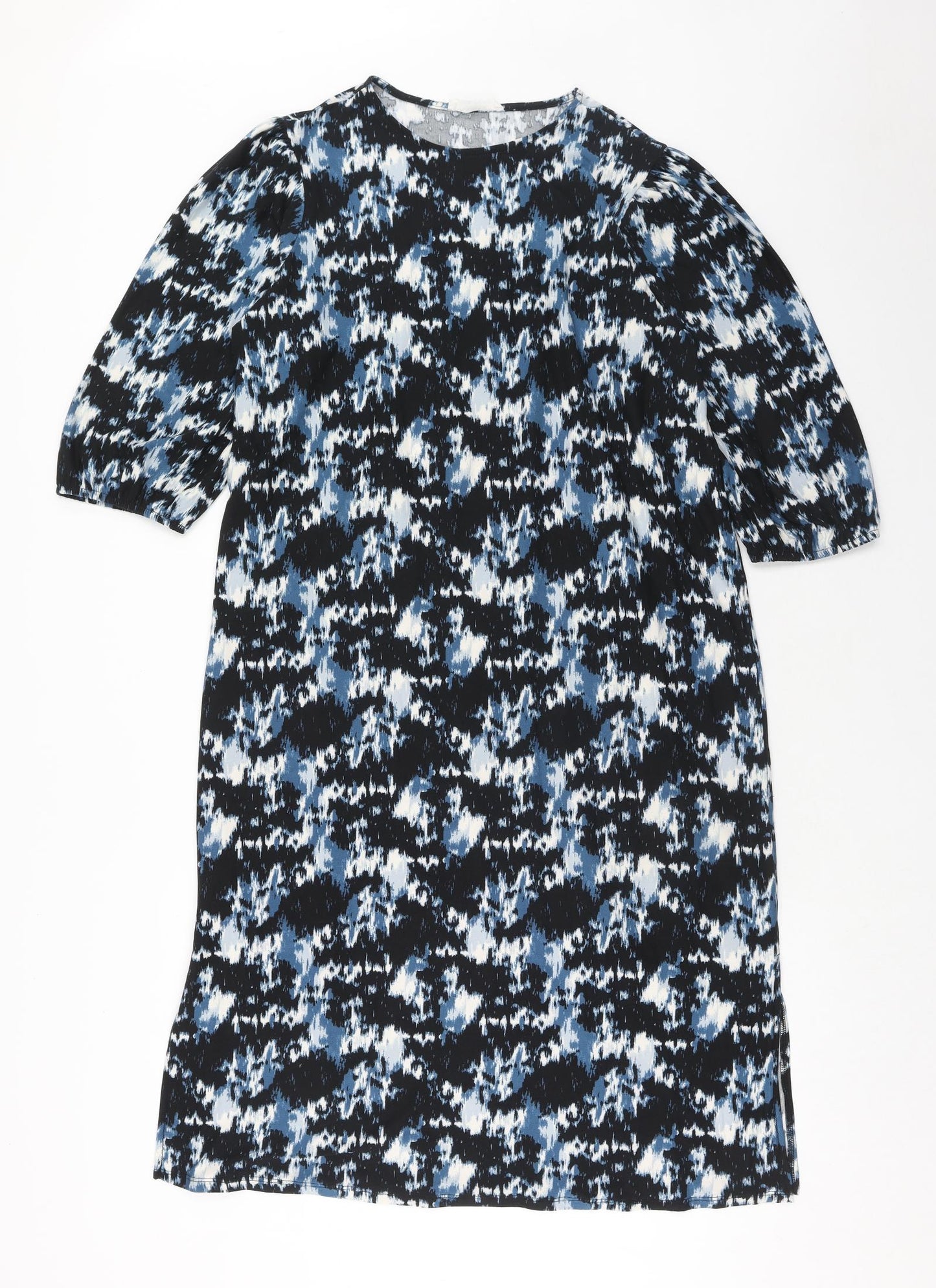 Primark Womens Blue Geometric Polyester Shift Size 12 Round Neck Pullover