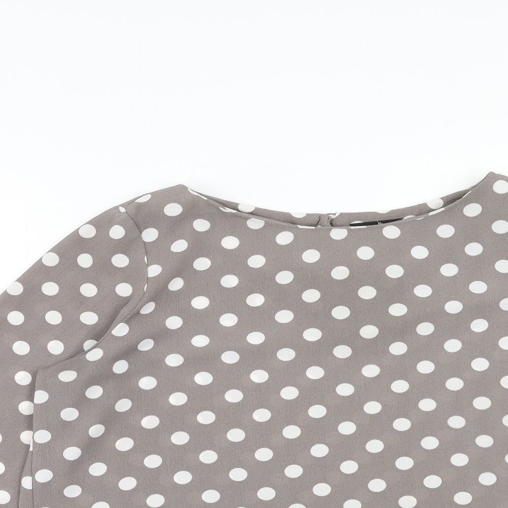 Walis Womens Grey Polka Dot Polyester Basic Blouse Size 18 Round Neck