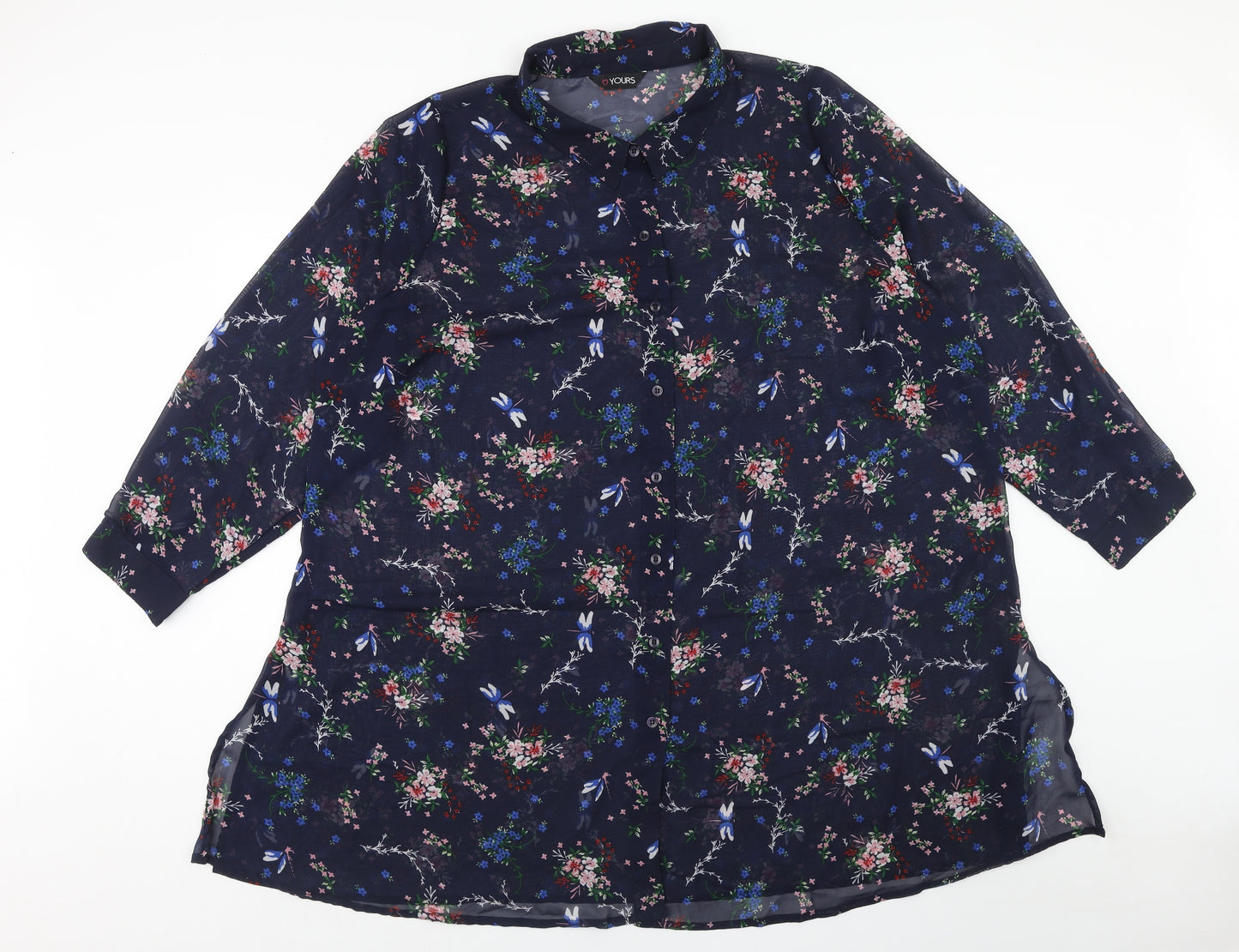 Yours Womens Blue Geometric Polyester Basic Blouse Size 26 V-Neck
