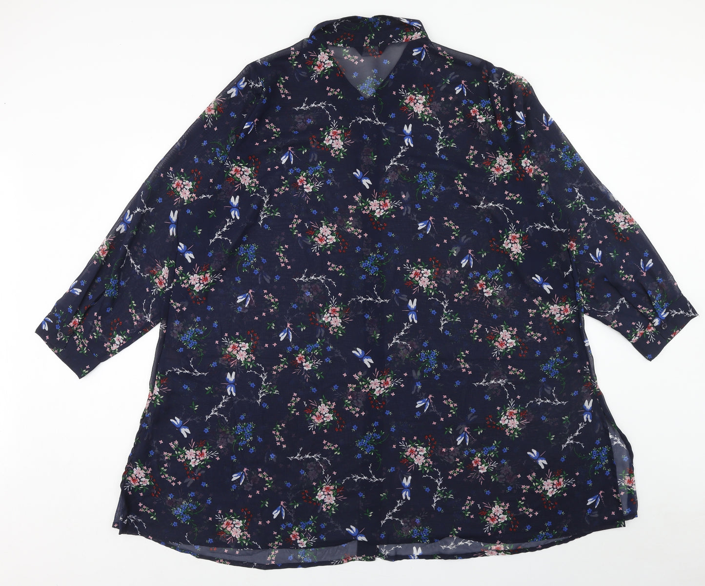 Yours Womens Blue Geometric Polyester Basic Blouse Size 26 V-Neck