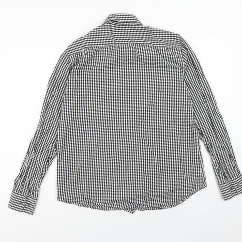 French Connection Mens Black Check Cotton Button-Up Size L Collared Button