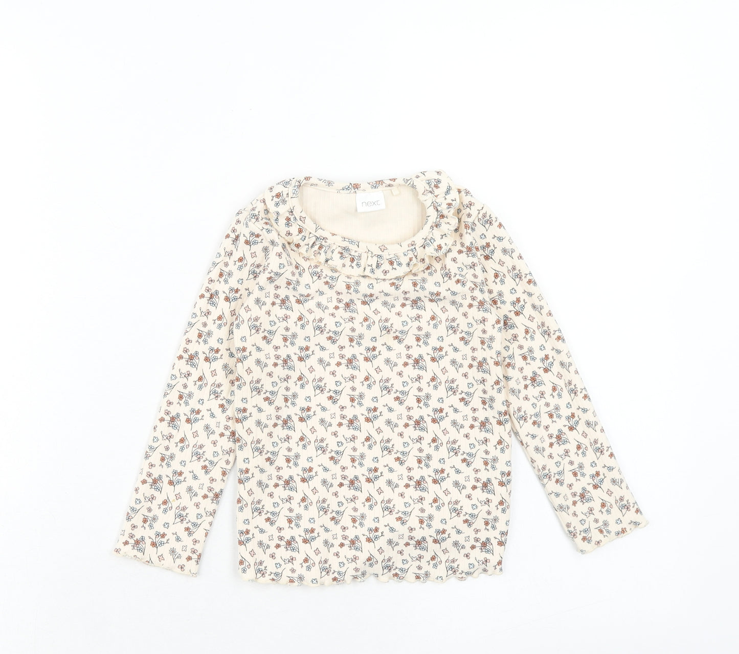 NEXT Girls Ivory Floral Cotton Basic T-Shirt Size 2XL Round Neck Pullover