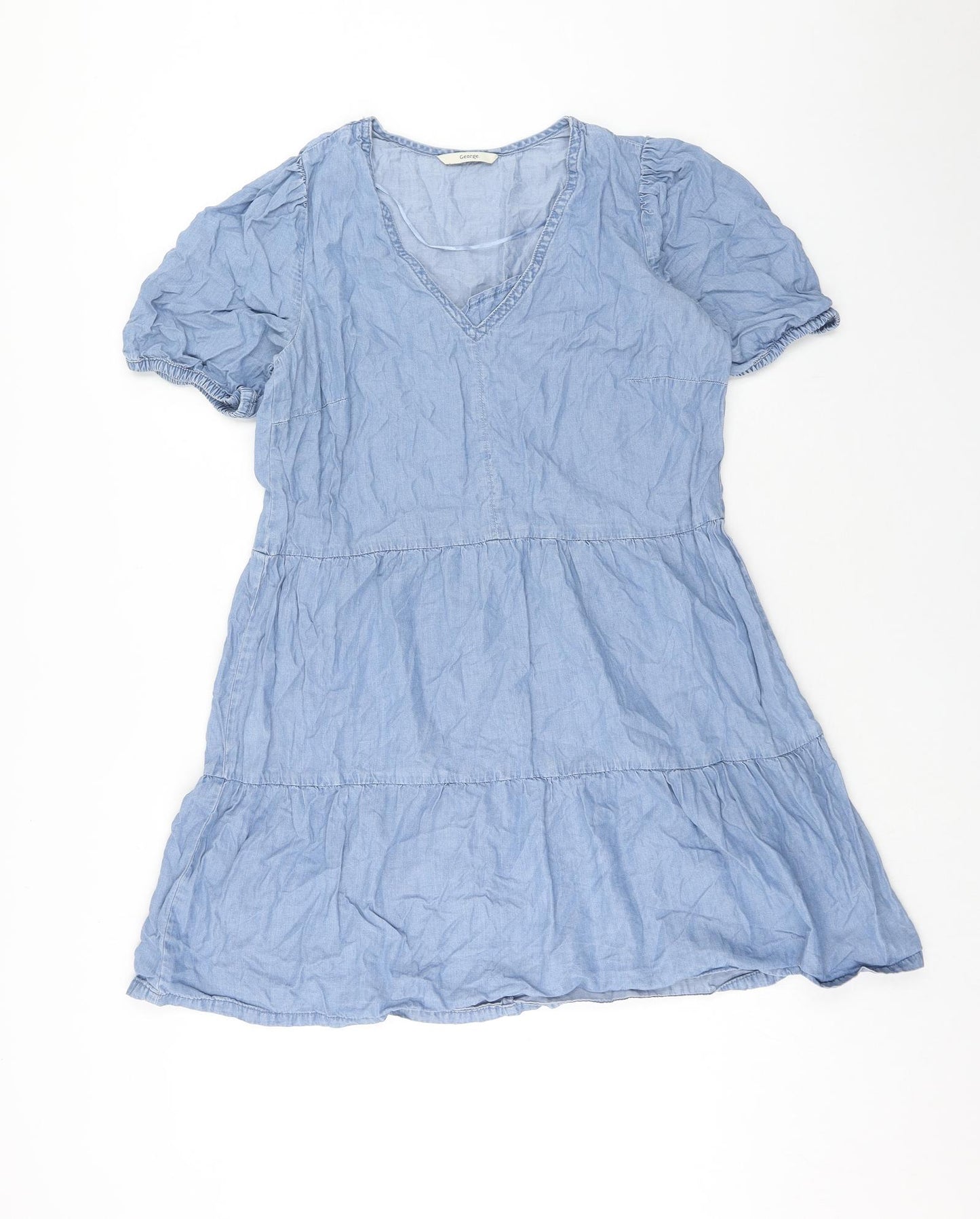 George Womens Blue Lyocell Fit & Flare Size 10 V-Neck Pullover