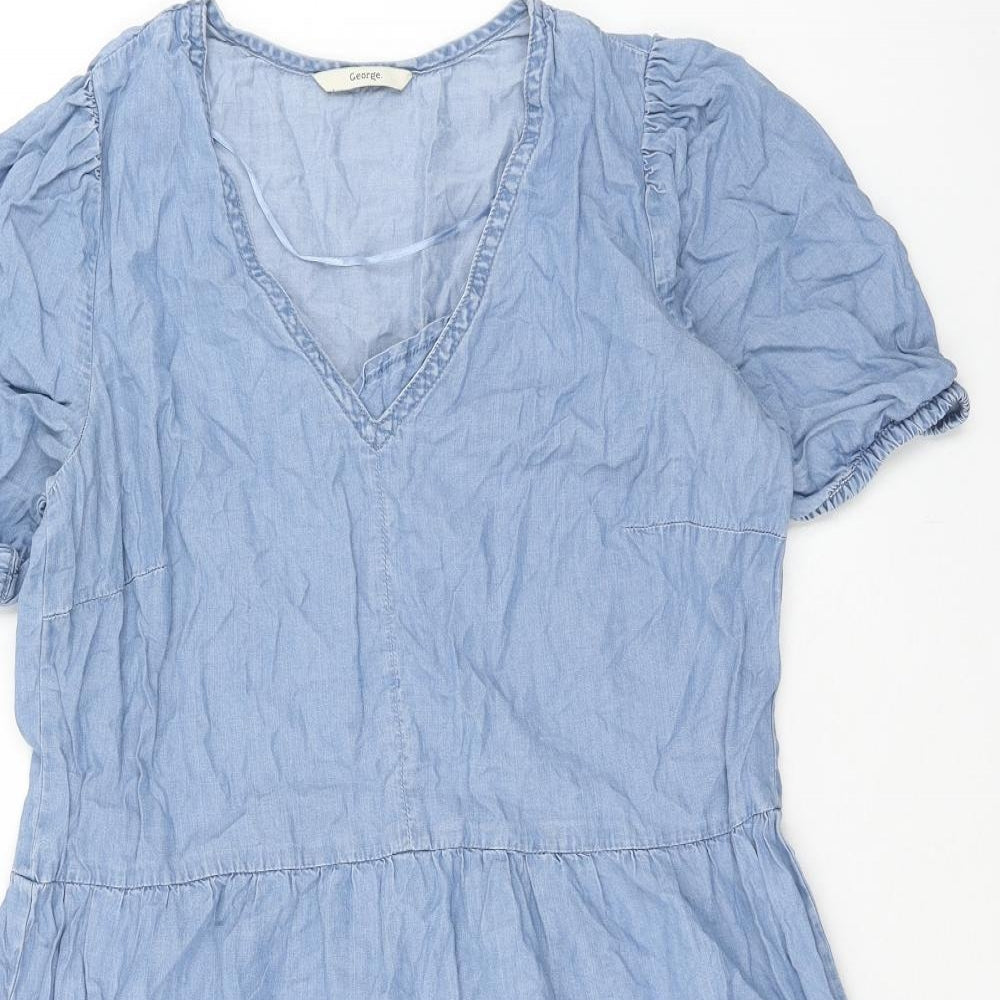 George Womens Blue Lyocell Fit & Flare Size 10 V-Neck Pullover
