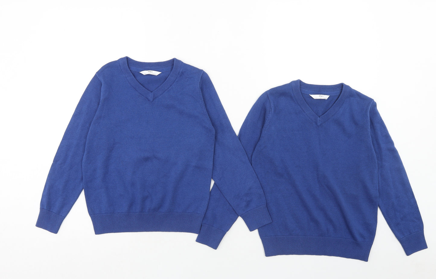 Marks and Spencer Boys Blue V-Neck Cotton Pullover Jumper Size 4-5 Years Pullover - School