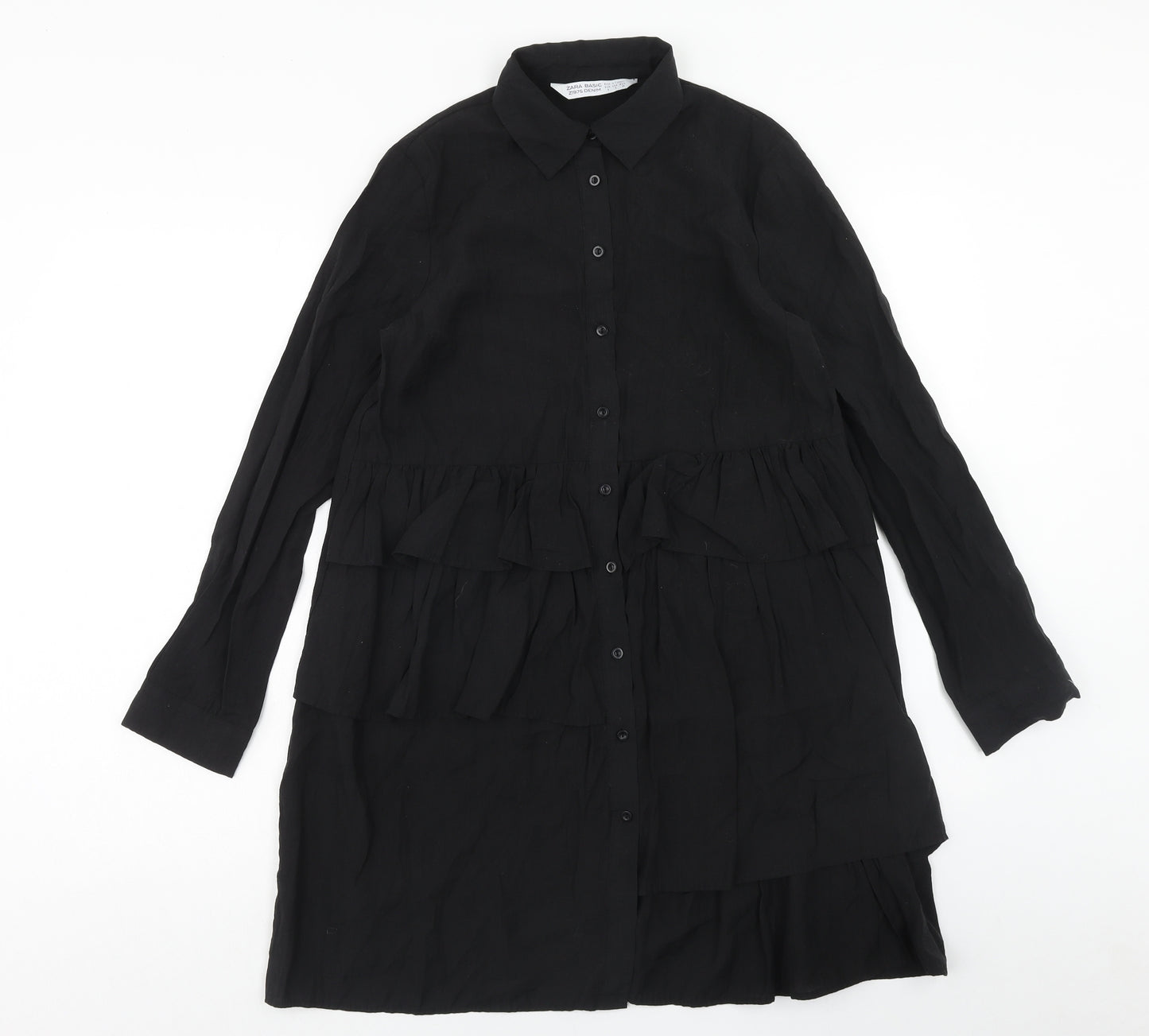 Zara Womens Black Cotton Shirt Dress Size S Collared Button