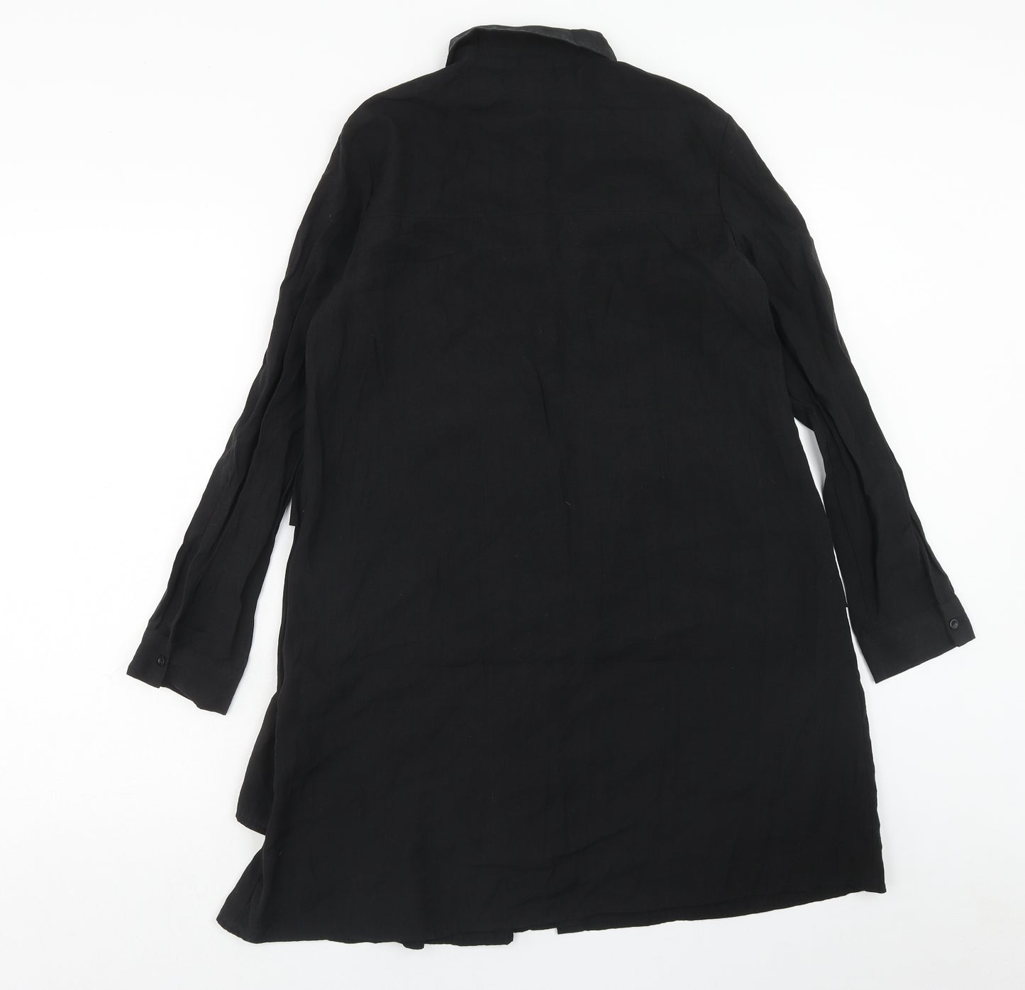 Zara Womens Black Cotton Shirt Dress Size S Collared Button